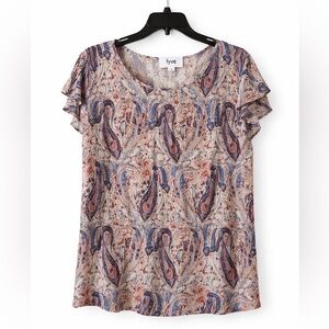Fyve Beige Paisley Flutter-Sleeve Top